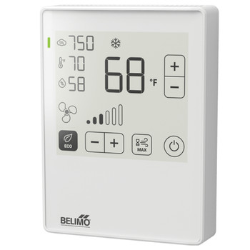 Room sensor Humidity / Temperature active, NFC, 0...5 V, 0...10 V, 2...10 V, MP-Bus, ePaper touch display and LED, PC, white, RAL 9003