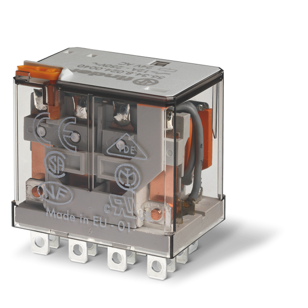 4PDT  7A  Relay c/w PtTB & Mech. Ind. 230VAC AgNi+Au