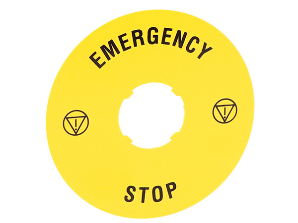 YELLOW LEGEND DISK 90mm 'EMERGENCY STOP'