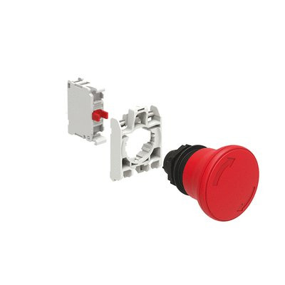 MUSHROOM PLASTIC LATCH TWIST TO RELEASE 40mm RED W/MTG ADAPTER 1NC