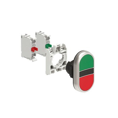 DBLE P.B. FLUSH PLASTIC MOMENT. GREEN/RED  W/MTG ADAPTER 1NO+1NC