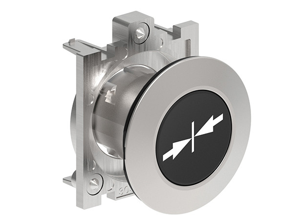 P.B. FLAT FLUSH METAL MOMENT. W/INWARDS POINTING ARROWS BLACK