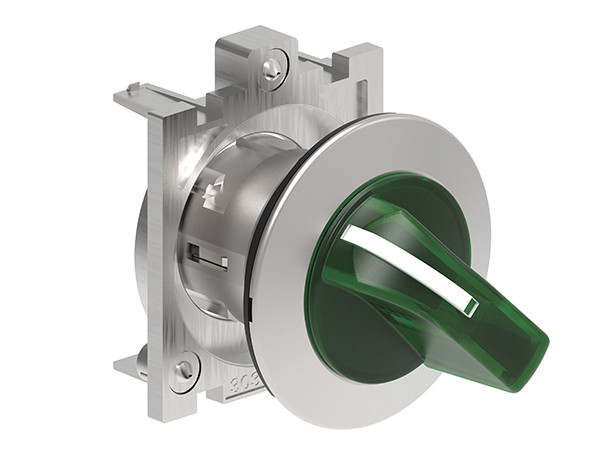 ILLUM. SEL. FLAT METAL 3 POS. SPR. RET. LEFT TO CTRE GREEN