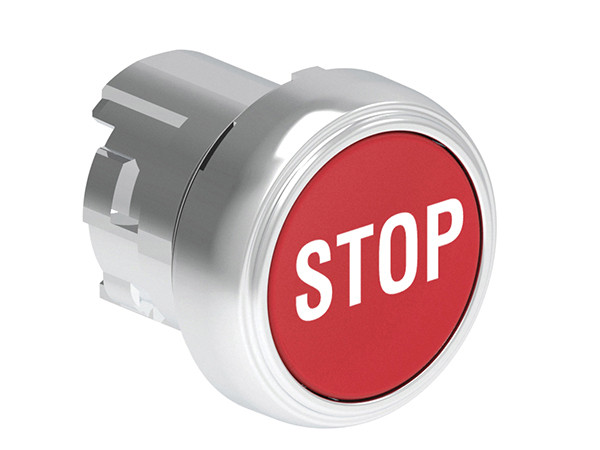 P.B. FLUSH METAL MOMENTARY W/'STOP' RED
