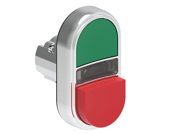 ILLUM. DBLE P.B. 1 FLUSH & 1 EXT. METAL MOMENT. GREEN/RED