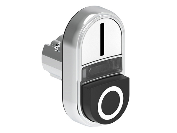 ILLUM. DBLE P.B. 1 FLUSH & 1 EXT. METAL MOMENT. W/'I-O' WHITE/BLACK