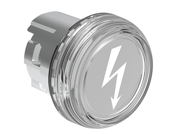 PILOT LIGHT HEAD METAL W/'ELECTRIC SHOCK SYMBOL' TRANSPARENT