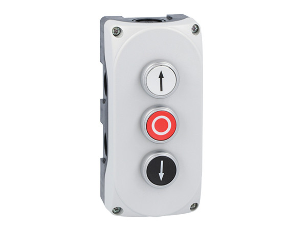 CTRL STAT GREY P.B. WHITE ARR UP 1NO, RED FLUSH 'O' 1NC & BLACK ARR DWN 1NO