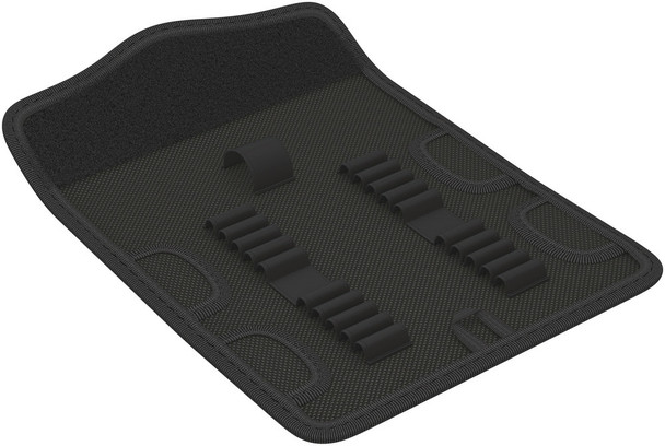 Strong hook and loop fastener system prevents unintentional opening and loss of the tool
