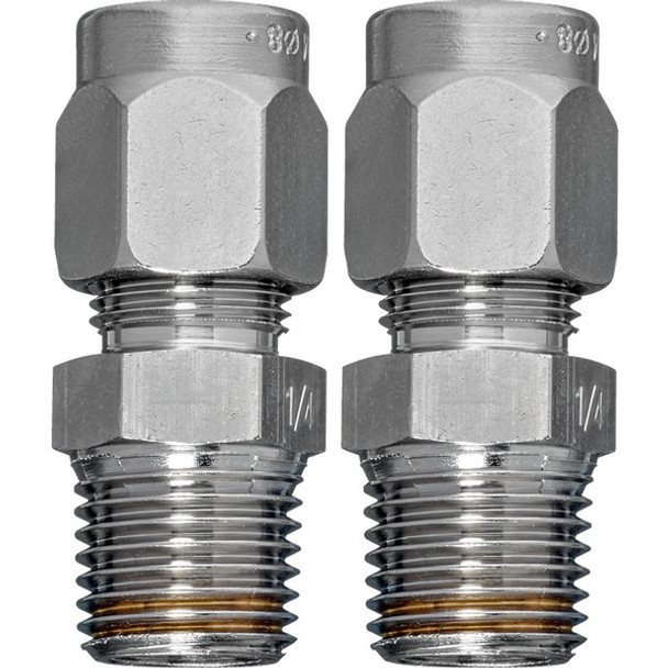 Pipe connector, Brass, Pipe 0.3" [8 mm] to 1/4" NPT (external thread), Set of 2 pcs.