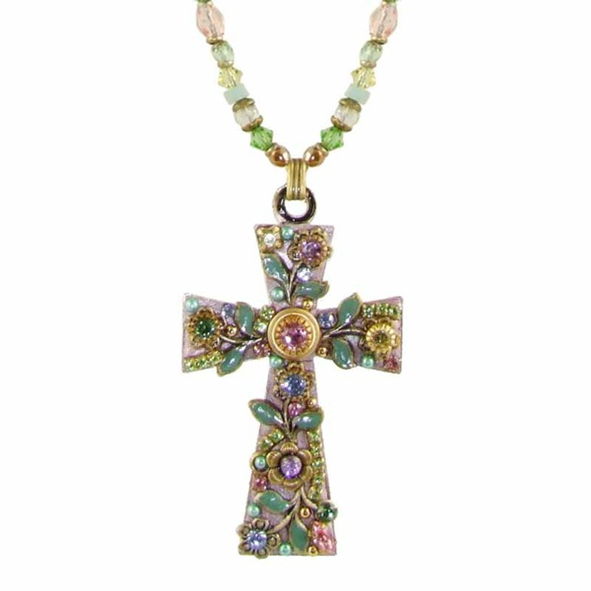 Michal Golan Pastel Floral Cross Necklace