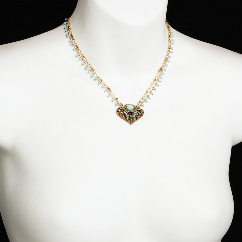 Collier Créateur Michal Golan Pendentif Turquoise Et Rose - Collection Kasbah | Bijou Ethnique Cristal