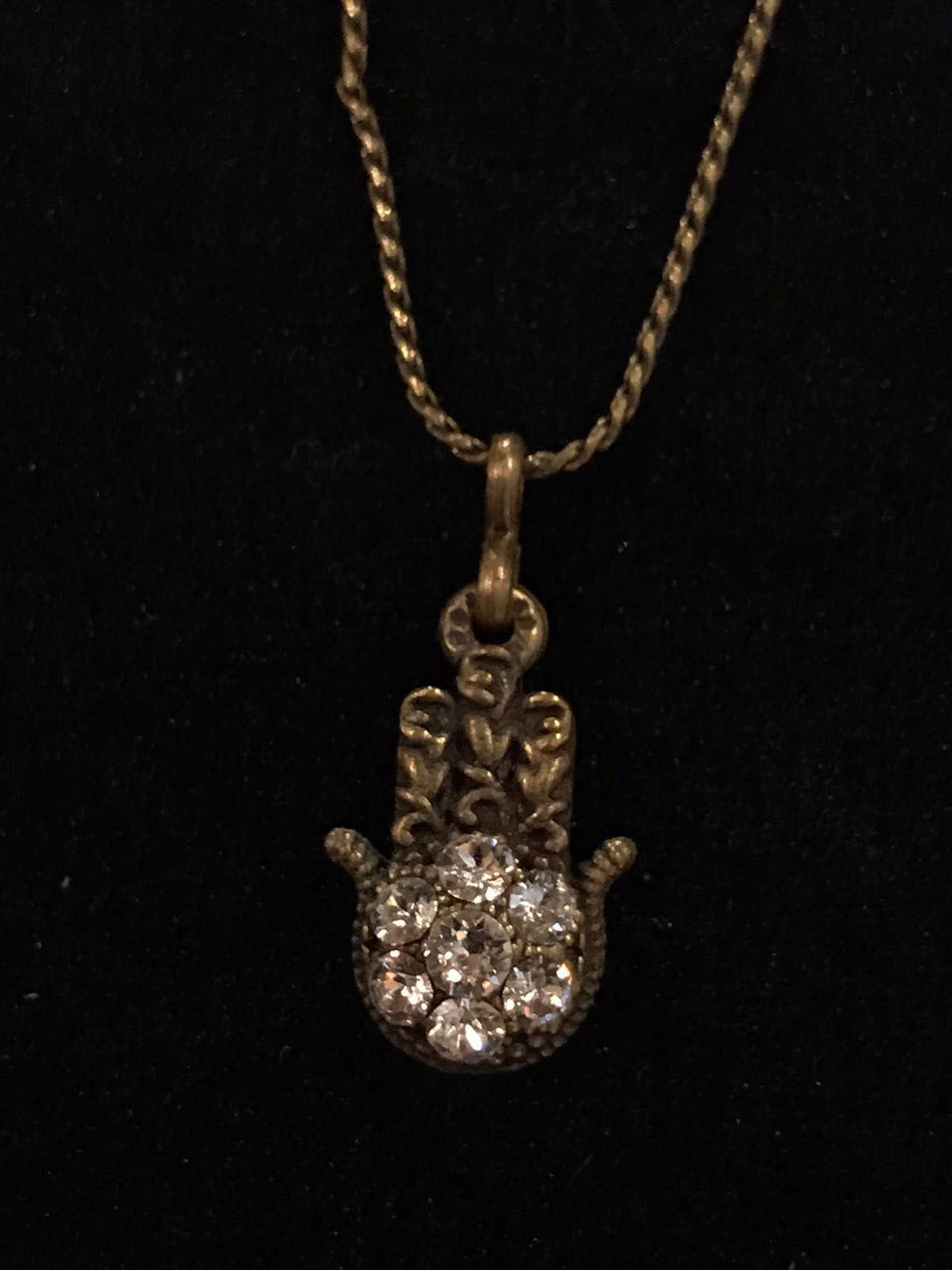Michal Negrin Small Clear Crystals Hamsa Necklace 1