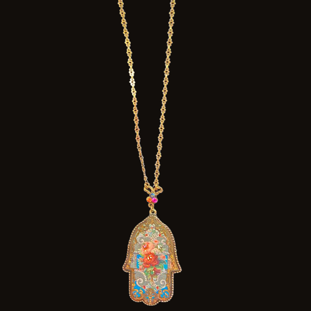 Michal Negrin Printed Roses Hamsa Necklace - Main Image