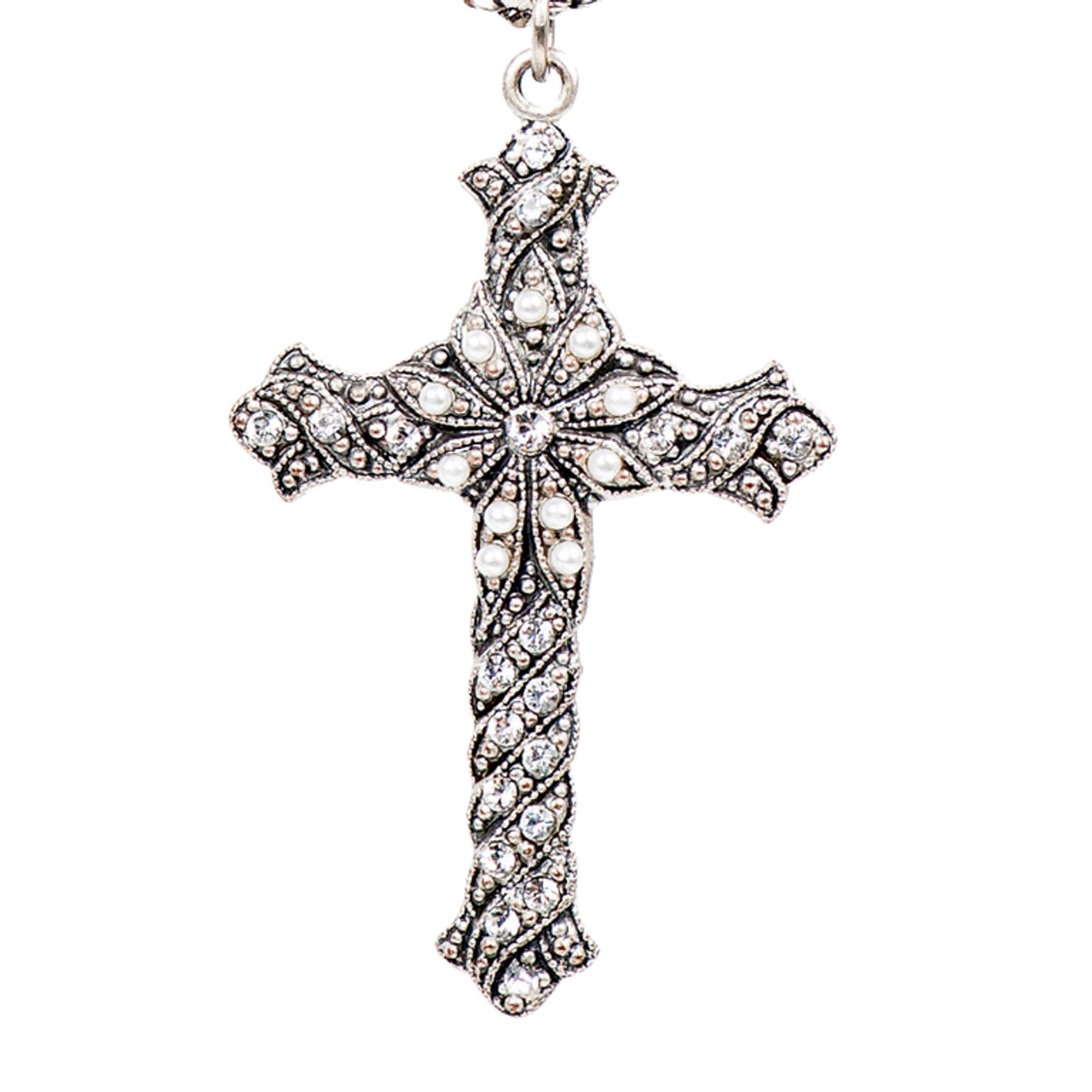 Silver Green Beaded Crystal Cross Necklace | Classy Women Collection