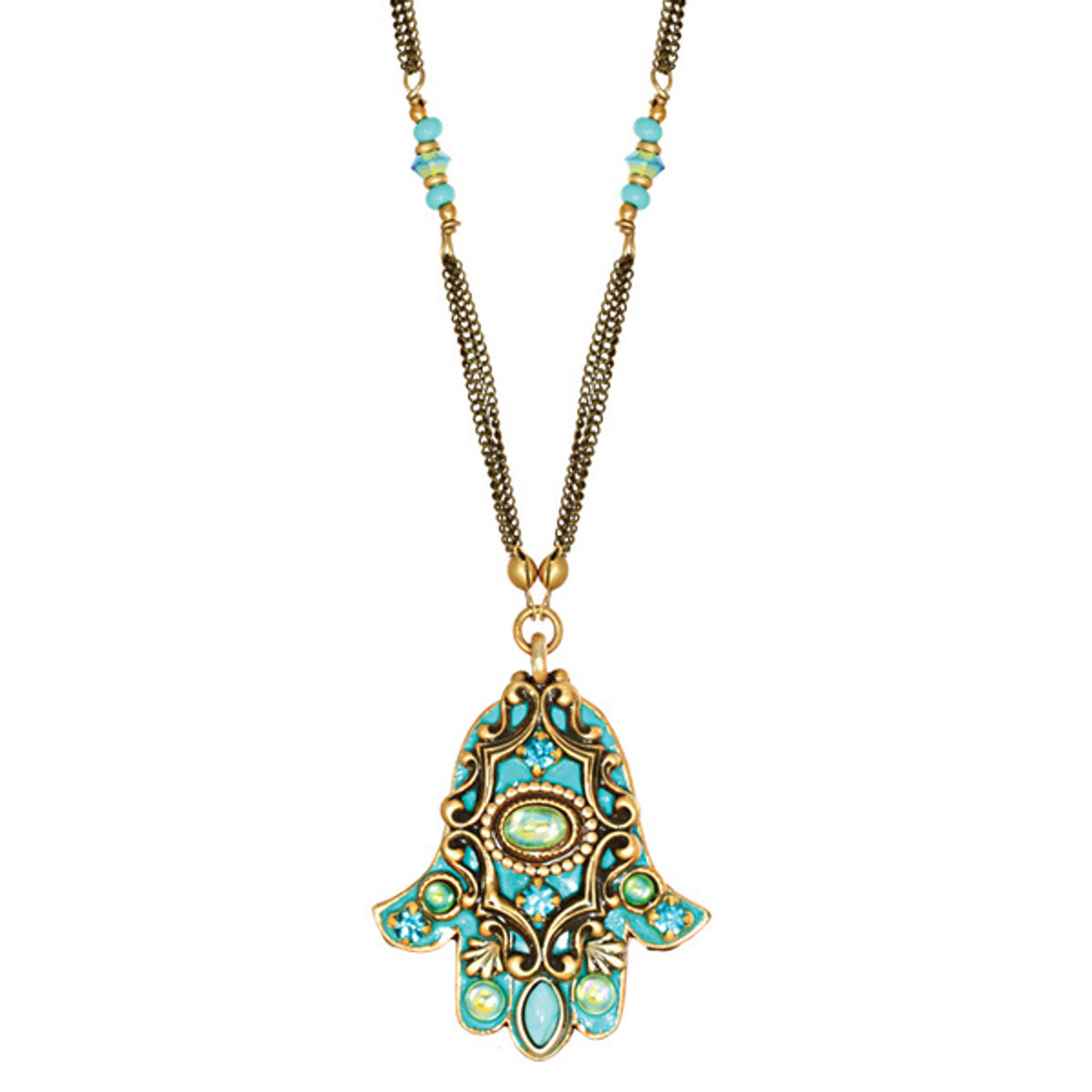 Blue Opal Hamsa Hand Necklace