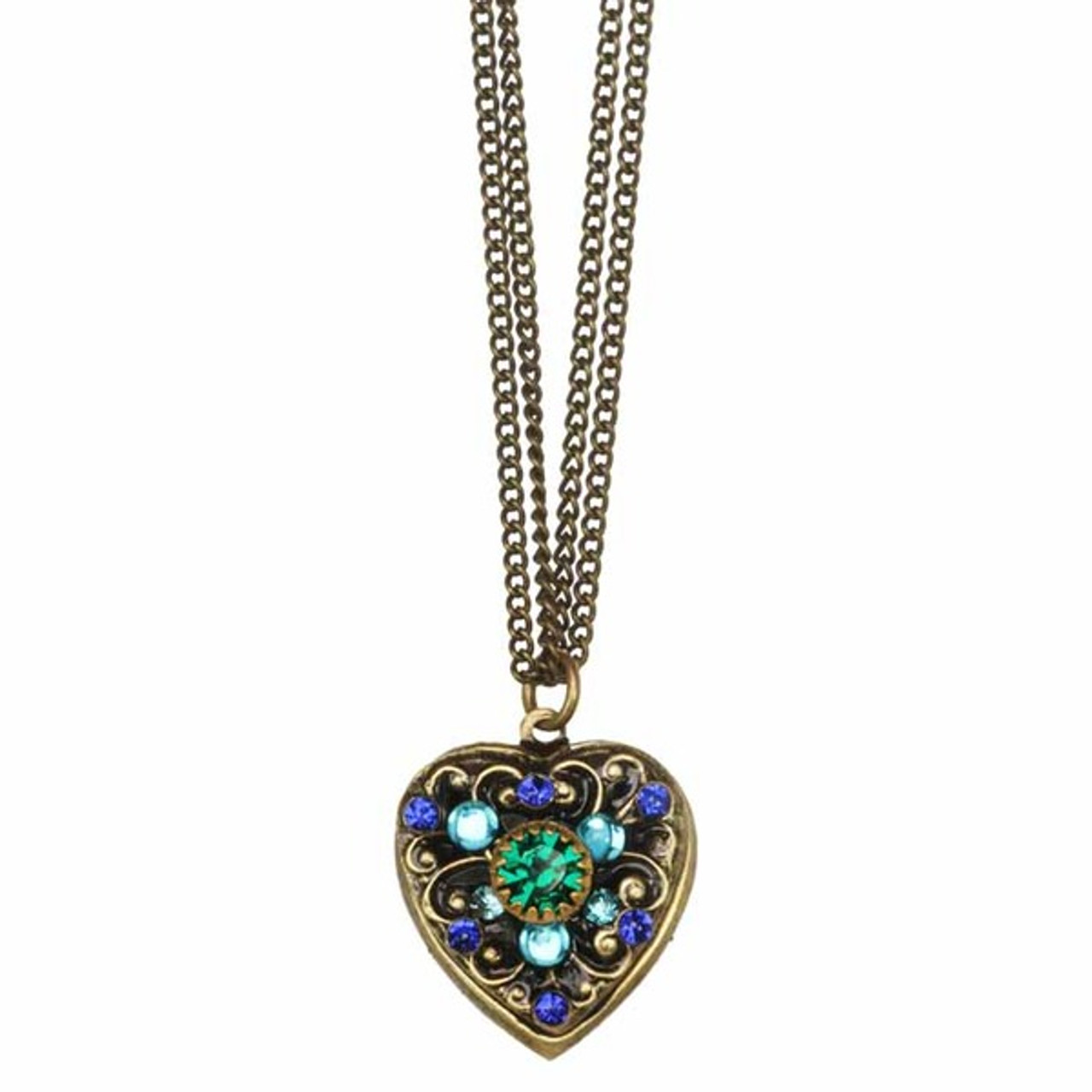 Michal Golan | Peacock Small Heart on Double Chain Necklace