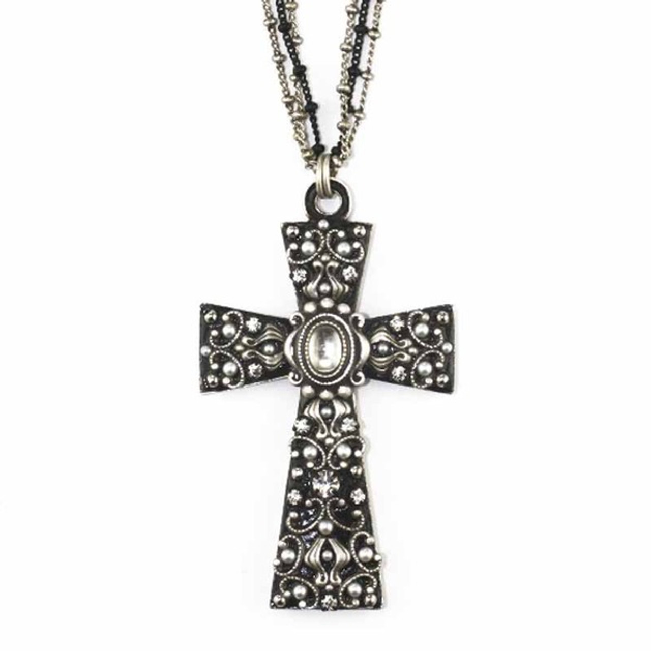 Black and White Large Cross Necklace