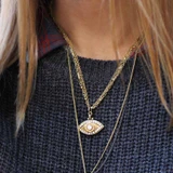 Evil Eye Necklace - Gold, Medium Eye With Crystal Edges & Center