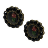 Michal Negrin Round Flower Black Stud Swarovski Cystals Earrings