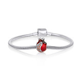 Polished Silver Pomegranate Charm with Red Garnet Stone