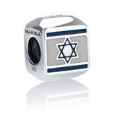 Silver Israel Flag Bead with White and Blue Enamel