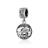Sterling Silver hang bead charm Globe of the World with Prayer