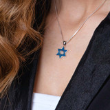 Silver Studded Star Pendant with Blue Enamel