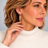 Michal Golan Peach Tree Pearl Long Oval Earrings