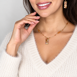 Michal Golan Peach Tree Pearl Long Bar Necklace