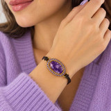 Michal Golan Violet Amethyst Oval Leather Bracelet