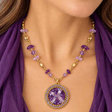 Michal Golan Violet Amethyst Circle Necklace on Partially Beaded Chain