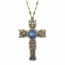 Large Blue and Gold Cross Necklace