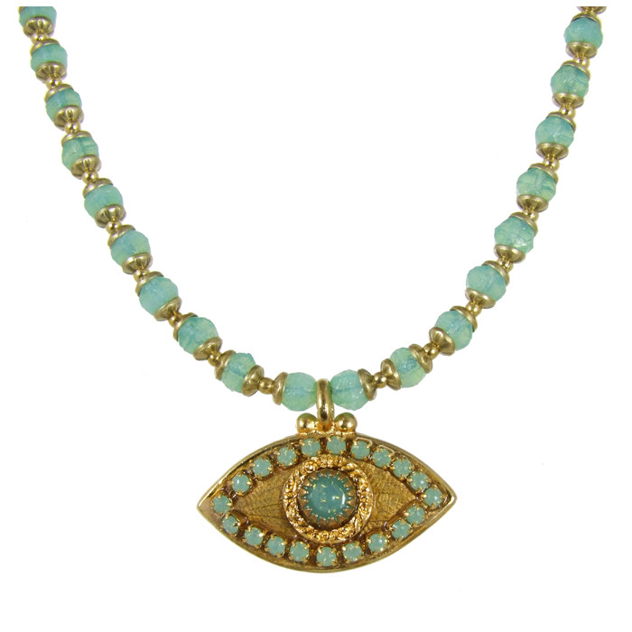 Evil Eye Necklace Gold, Medium Eye with Opal Center