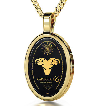 Nano Jewelry Black Gold Oval Capricorn Necklace