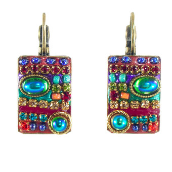 Michal Golan Earrings -Multicolor pearled rectangle