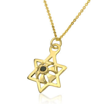 Kabbalah Star Abundance gold Pendant With An Inserted Black Diamond