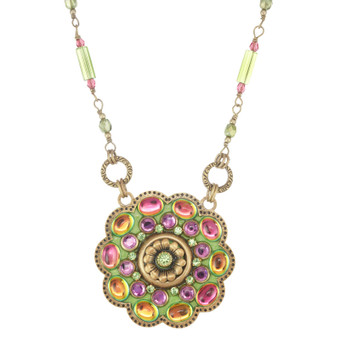 Michal Golan Green and Pink Flower Necklace