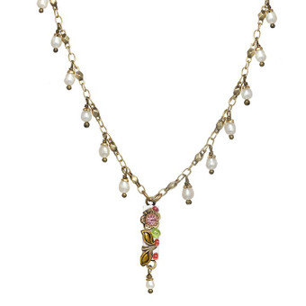 Michal Golan Pearl Blossom Dangling Bar Necklace