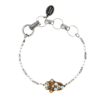 Michal Golan Gold and Gray Hamsa Bracelet with Chain Strap