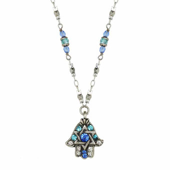 Michal Golan Blue Star of David Hamsa Necklace