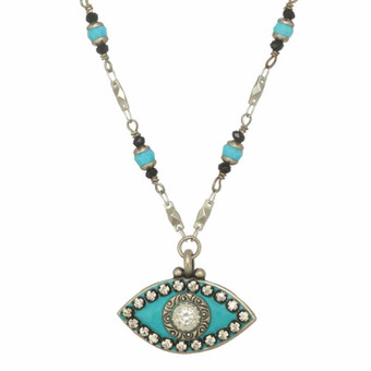 Michal Golan Turquoise and Black Evil Eye Necklace