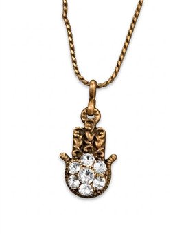 Michal Negrin Small Clear Crystals Hamsa Necklace