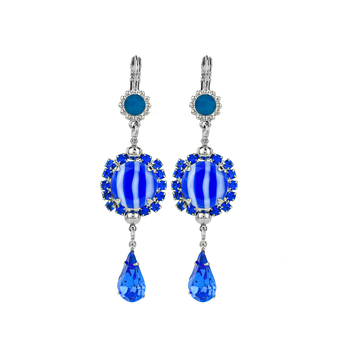 Mariana Round Halo Dangle Leverback Earrings in Serenity