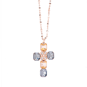 Mariana Lovable Emerald Cut Cross Pendant in Earl Grey