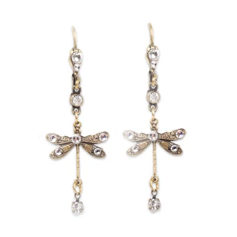 Anne Koplik Bronze Plated Imagine Dragonfly Crystal Charm wire Earrings