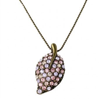 Michal Negrin Classic Bright Leaf Classic Swarovski crystals Necklace