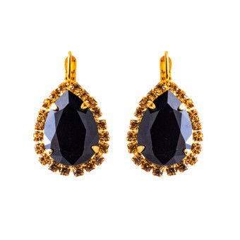 Mariana Large Halo Pear Leverback Earrings in Golden Shadow and Jet - Preorder