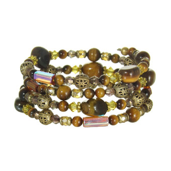 Michal Golan Warm Gold Gemstone Beaded Memory Wire Bracelet