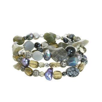 Michal Golan Evening Gemstone Beaded Memory Wire Bracelet